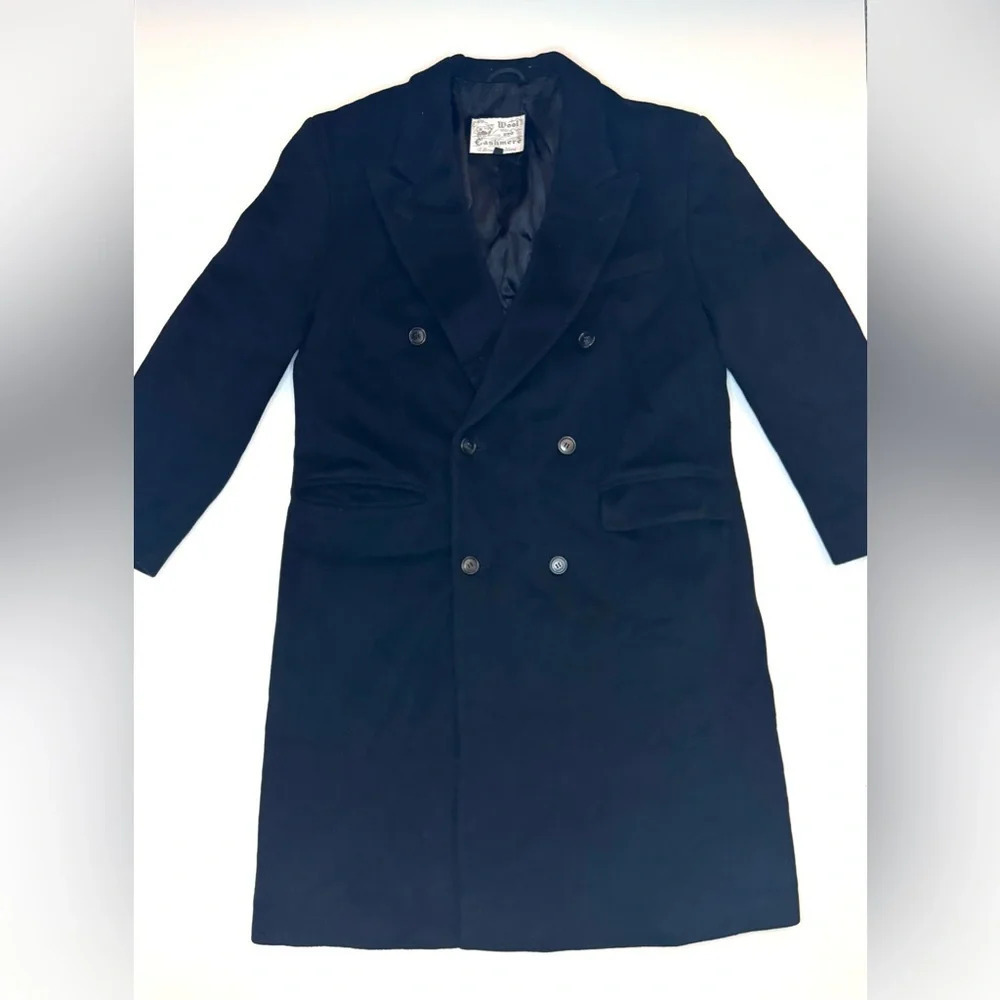 MOORES Lanificio Vallombrosa Men’s  Black Wool Cashmere Trench Coat Size-42 Reg
